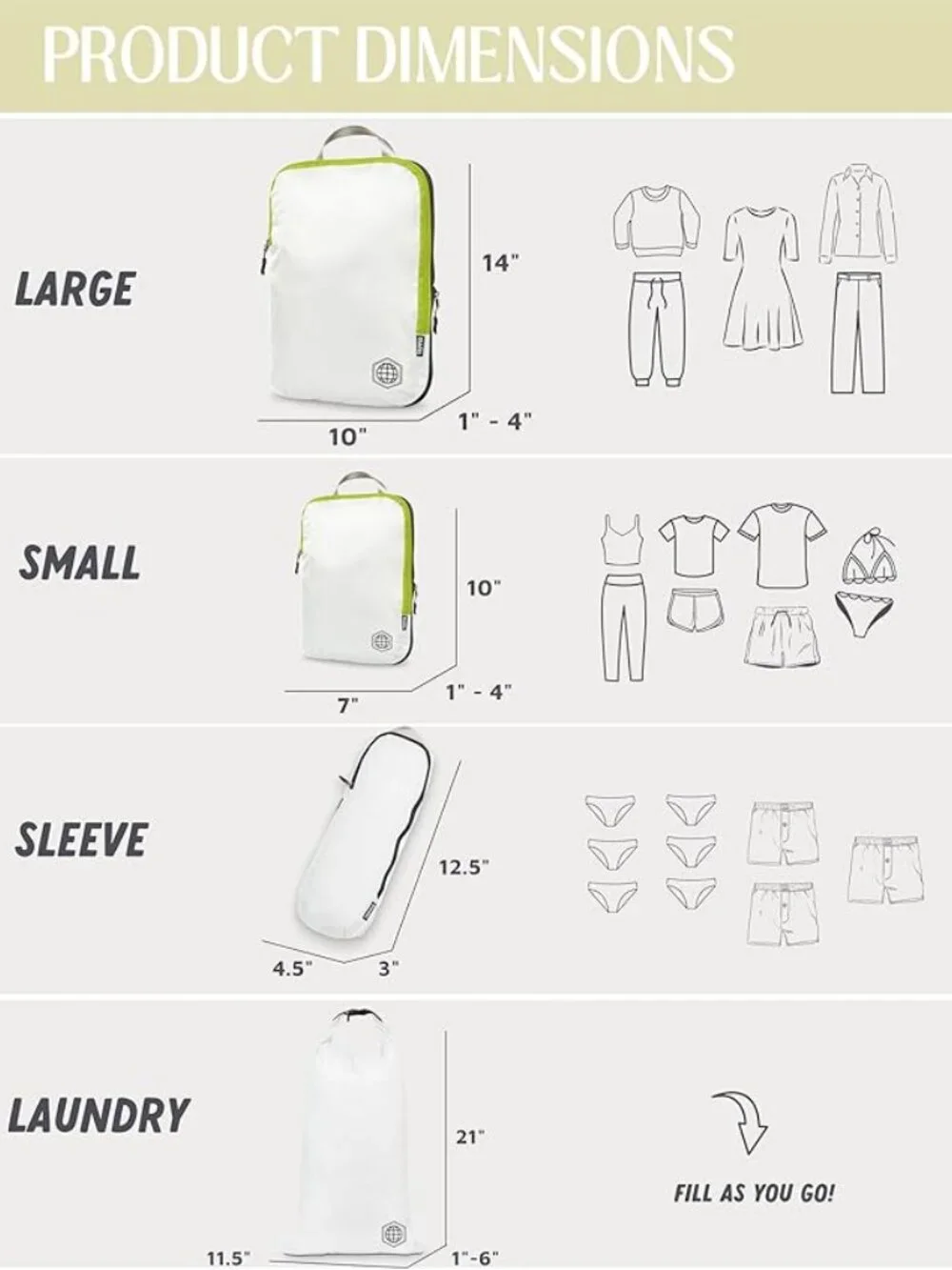 Tripped Travel Gear Compression Packing Cubes Set | 6 Pieces | White - Picture 3 of 4